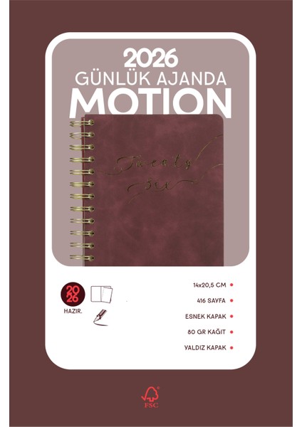 Motion 2026 Günlük Ajanda A5 (14x21cm) Esnek Kapak Ivory 80gr. modelleri