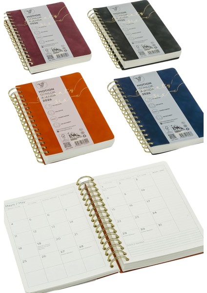 Motion 2026 Günlük Ajanda A5 (14x21cm) Esnek Kapak Ivory 80gr.