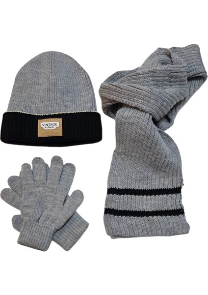 Kitti 9-15 Yaş Erkek Çocuk Atkı Bere Eldiven 3'lü Takım
