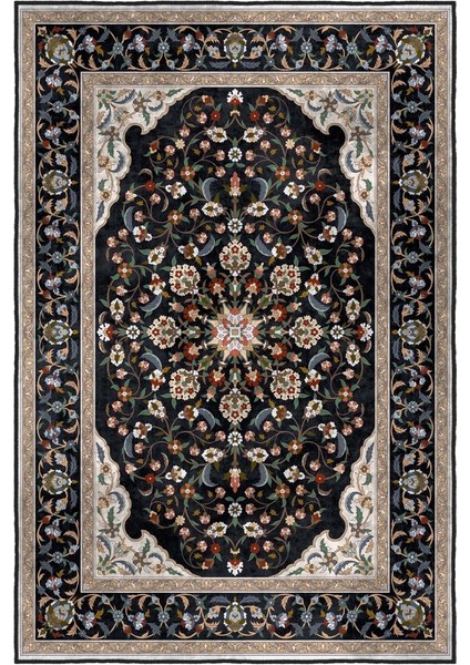 Zeminde Bir Saray Medalyonlu ve Çiçekli Halı Tasarımı - Kaymaz Taban fırsatları