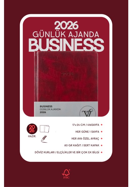 Business 2026 Günlük Ajanda 17x24cm Sert Kapak Ivory 80gr. Ayraçlı