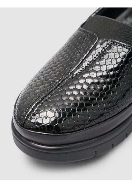 Kroko Deri Siyah Kadın Günlük Ayakkabı