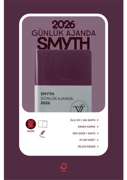 Smyth 2026 Günlük Ajanda A6 (9x14cm) Esnek Kapak Ivory 80 gr. modelleri