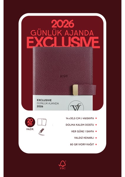 Exclusive 2026 Günlük Ajanda A5 (14x21cm) Ivory 80gr. İçi Değişebilir fiyatları