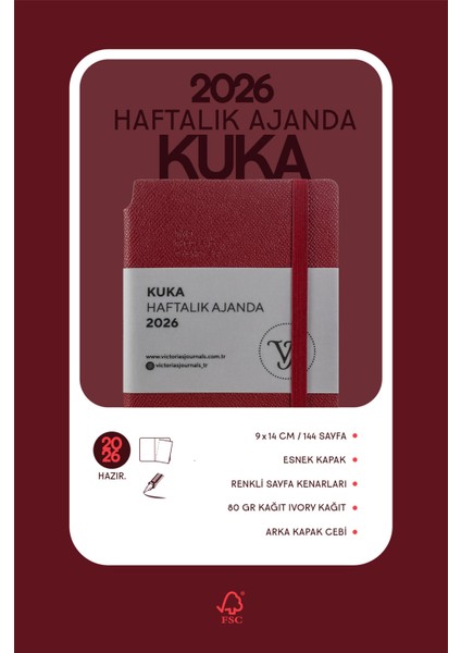 Kuka 2026 Haftalık Ajanda A6 (9x14 cm) Esnek Kapak Ivory 80gr. indirimleri