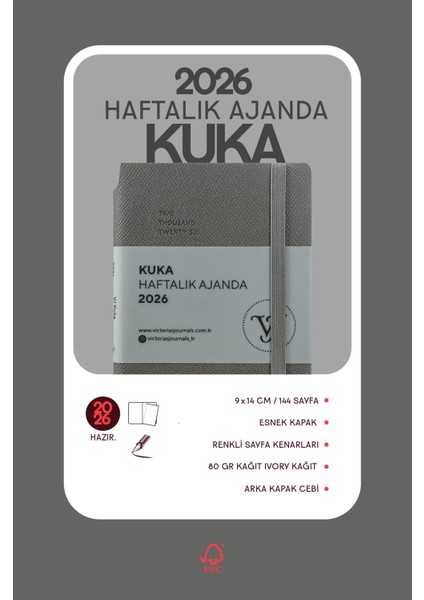Kuka 2026 Haftalık Ajanda A6 (9x14 cm) Esnek Kapak Ivory 80gr. indirimleri