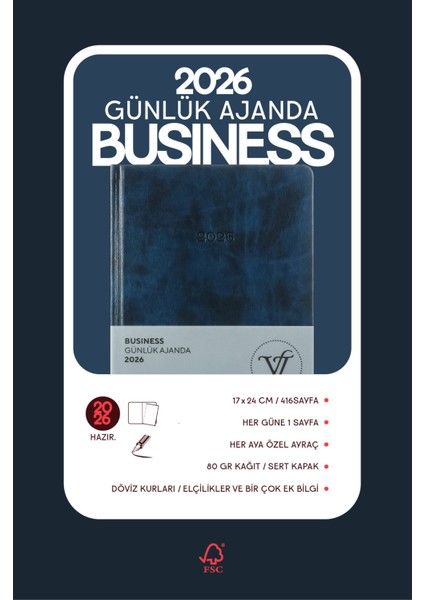 Business 2026 Günlük Ajanda 17x24cm Sert Kapak Ivory 80gr. Ayraçlı