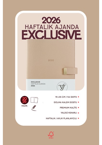 Exclusive 2026 Haftalık Ajanda A4 (19x25cm) Ivory 100gr. İçi Değişebilir