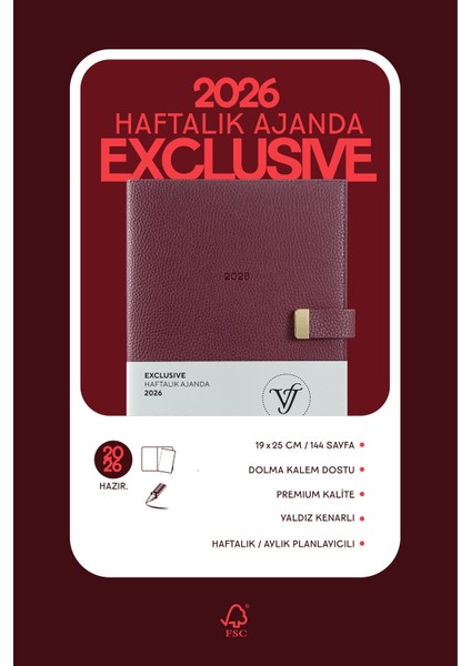 Exclusive 2026 Haftalık Ajanda A4 (19x25cm) Ivory 100gr. İçi Değişebilir