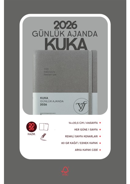 Kuka 2026 Günlük Ajanda A5 (14x21cm) Esnek Kapak Ivory 80gr. modelleri