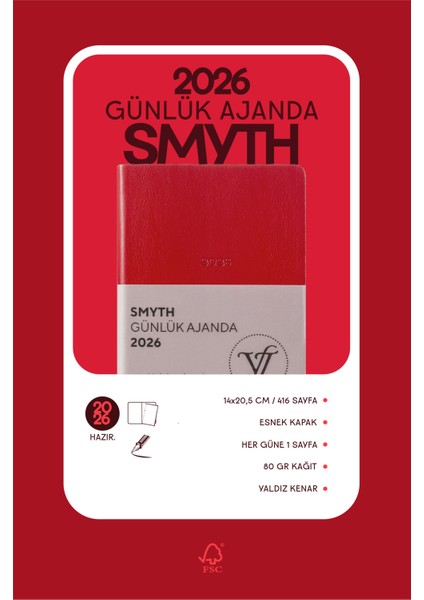 Smyth 2026 Günlük Ajanda A5 (14x21cm) Esnek Kapak Ivory 80 gr. fiyatları