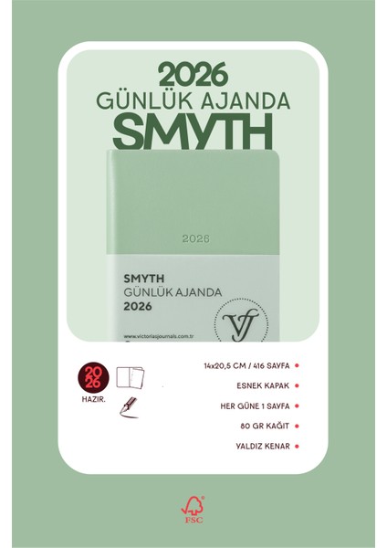 Smyth 2026 Günlük Ajanda A5 (14x21cm) Esnek Kapak Ivory 80 gr. fiyatları