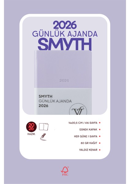 Smyth 2026 Günlük Ajanda A5 (14x21cm) Esnek Kapak Ivory 80 gr. modelleri