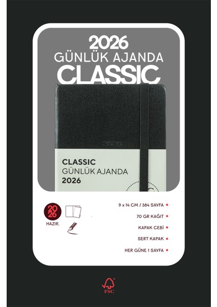 Classic 2026 Günlük Ajanda A6 (9x14 cm) Sert Kapak Ivory 70gr. modelleri