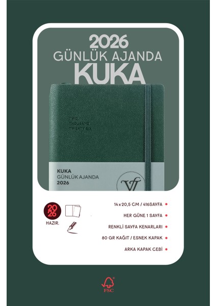 Kuka 2026 Günlük Ajanda A5 (14x21cm) Esnek Kapak Ivory 80gr. indirimleri
