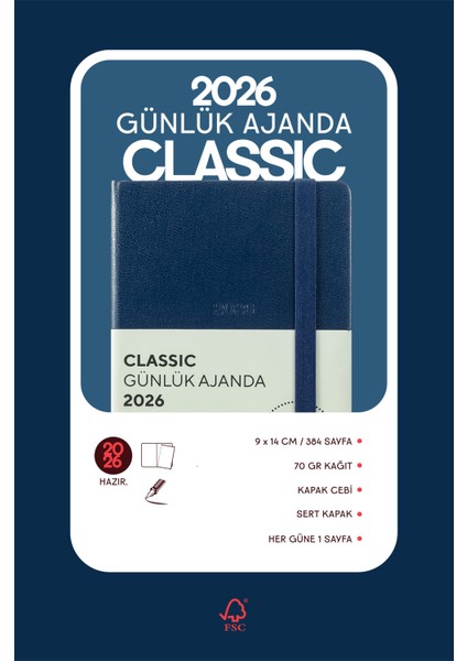 Classic 2026 Günlük Ajanda A6 (9x14 cm) Sert Kapak Ivory 70gr. fiyatları