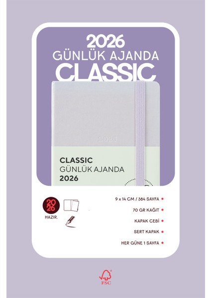 Classic 2026 Günlük Ajanda A6 (9x14 cm) Sert Kapak Ivory 70gr. fiyatları