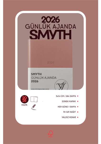 Smyth 2026 Günlük Ajanda A6 (9x14cm) Esnek Kapak Ivory 80 gr. modelleri