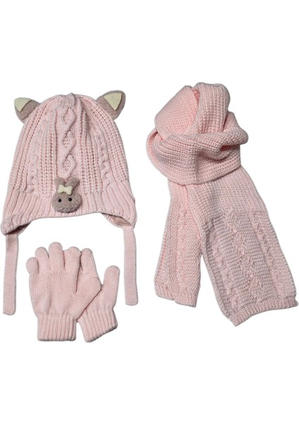 Kitti 1-4 Yaş Kız Bebek & Çocuk Atkı Bere Eldiven 3'lü Takım