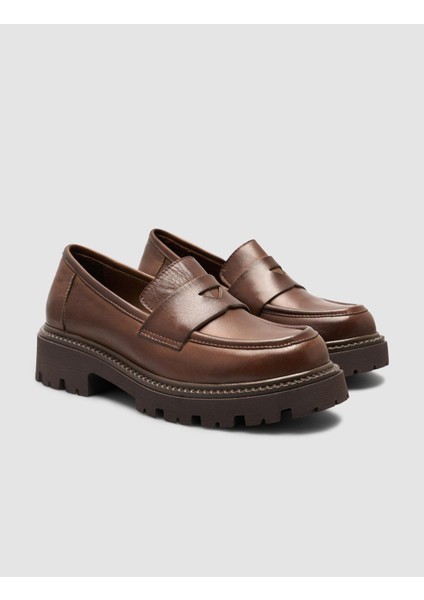 %100 Hakiki Deri Kahverengi Kadın Loafer fiyatları