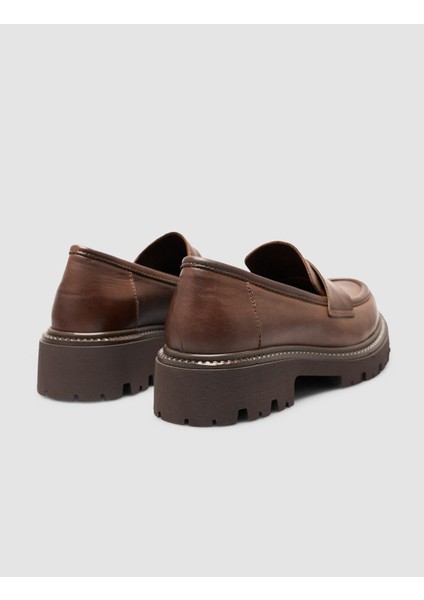 %100 Hakiki Deri Kahverengi Kadın Loafer modelleri