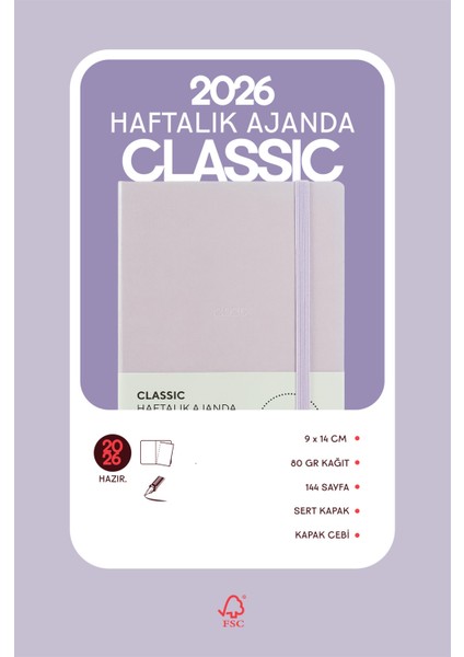 Classic 2026 Haftalık Ajanda A6 (9x14 cm) Sert Kapak Ivory 70gr. fiyatları