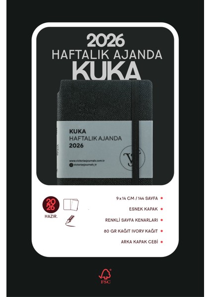 Kuka 2026 Haftalık Ajanda A6 (9x14 cm) Esnek Kapak Ivory 80gr. fırsatları