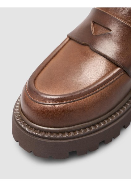 %100 Hakiki Deri Kahverengi Kadın Loafer