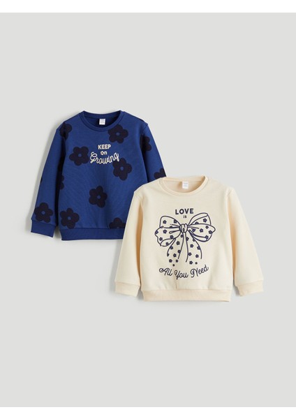 Yeni Sezon Bisiklet Yaka Kız Çocuk Sweatshirt 2'li