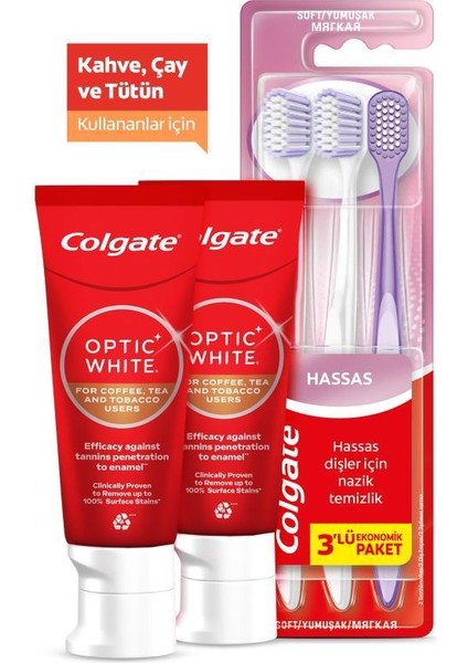 Optic White Kahve, Çay ve Tütün Kullananlar Için 50 ml 2'li Diş Macunu, Gentle Clean 2+1 Diş Fırçası fiyatları
