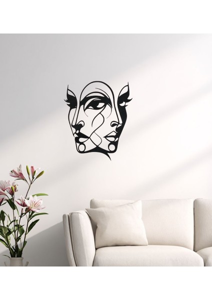 Çift Yüz Modern Minimalist Kadın Silüeti Duvar Dekoru – 23X23 cm Siyah Abs Plastik, 3D Görünümlü