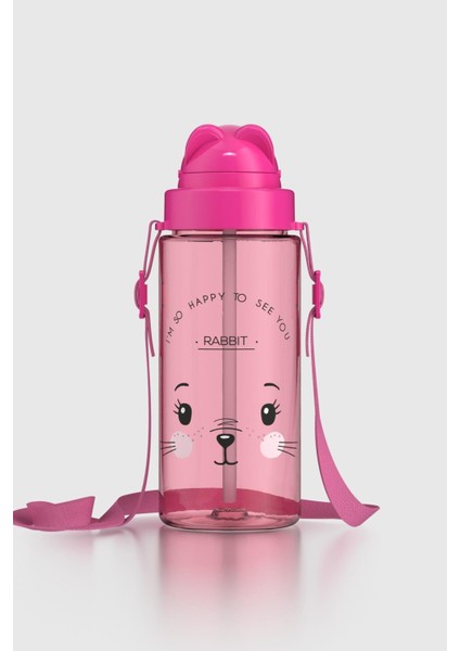 Taffy Desenli 500 ml Askılı Pipetli Tritan Çocuk Matara 912080 Pembe