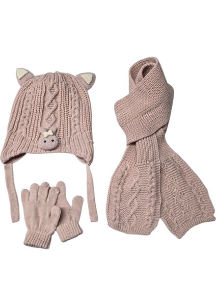 Kitti 1-4 Yaş Kız Bebek & Çocuk Atkı Bere Eldiven 3'lü Takım