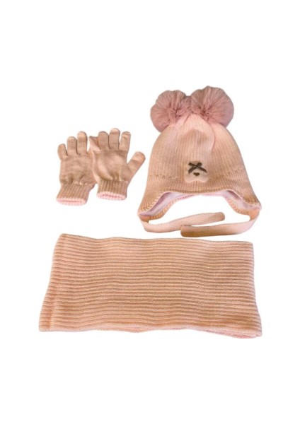 Kitti 4-8 Yaş Kız Çocuk Atkı Bere Eldiven 3'lü Takım