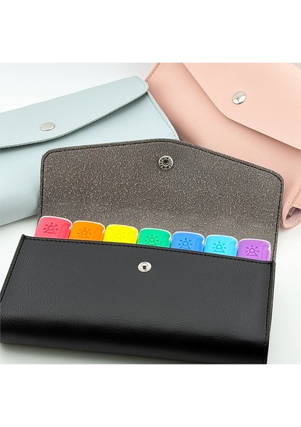 siyah taşıma çantalı 7’li renkli weekly ılaç kutusu seti