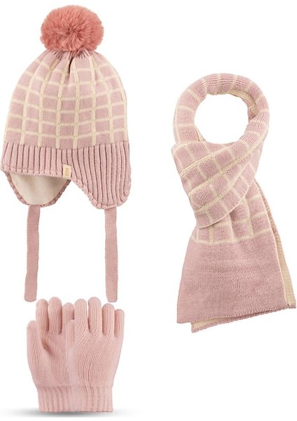 Kitti 4-8 Yaş Kız Çocuk Atkı Bere Eldiven 3'lü Takım