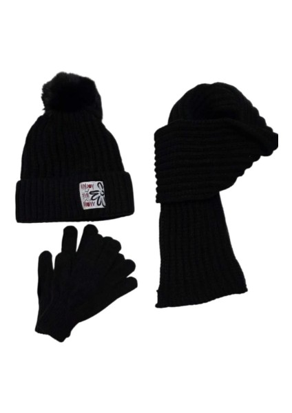 Kitti 9-15 Yaş Kız Çocuk Atkı Bere Eldiven 3'lü Takım