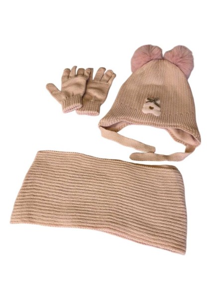 Kitti 4-8 Yaş Kız Çocuk Atkı Bere Eldiven 3'lü Takım