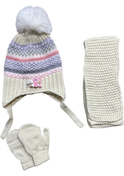 Kitti 0-18 Ay Kız Bebek Atkı Bere Eldiven 3'lü Takım