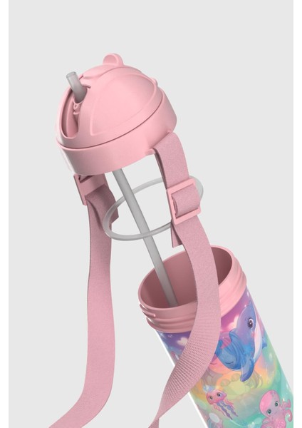 Cosmo Lenticular Deniz Kızı Desenli 415 ml Pipetli Askılı Pp Çocuk Matara 912149 Pembe modelleri
