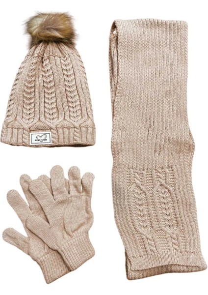 Kitti Kız Çocuk Atkı Bere Eldiven 3'lü Takım