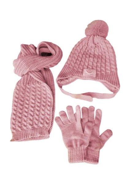 Kitti 4-8 Yaş Kız Çocuk Atkı Bere Eldiven 3'lü Takım