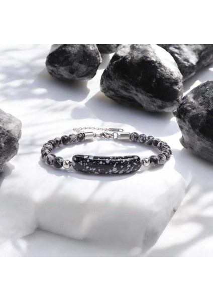 Snowy Obsidian Doğaltaş Çelik Halat ve Çelik Klipsli Bileklik 33512B19D2 fırsatları