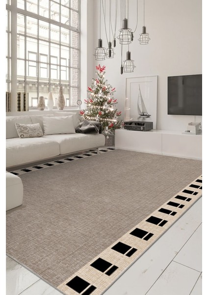 Bej Zemin Üzerinde Grafik Kenar Hem Dekoratif Hem Pratik Kaymaz Taban Halı fiyatları