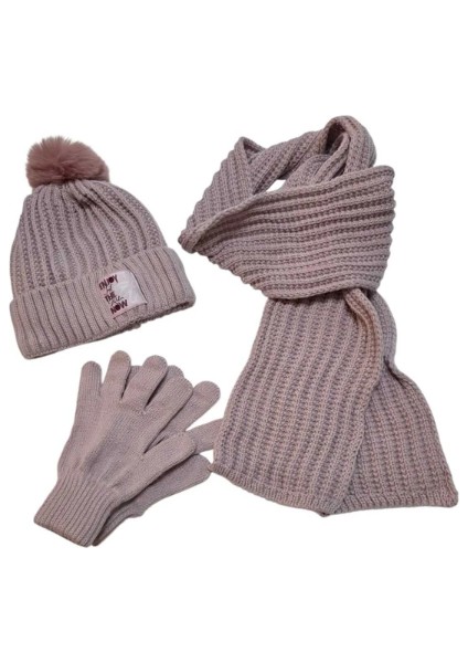 Kitti 9-15 Yaş Kız Çocuk Atkı Bere Eldiven 3'lü Takım