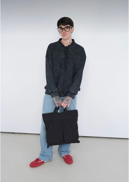 Oversize Bağcıklı Sweatshirt