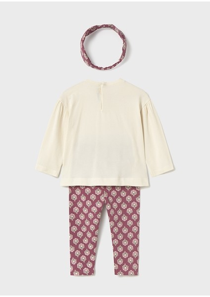 3\'lü Kız Bebek Takımı (1-4 Yaş) – Bej Sweat, Desenli Pembe Tayt, Desenli Bandana fiyatları