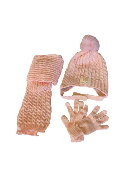 Kitti 4-8 Yaş Kız Çocuk Atkı Bere Eldiven 3'lü Takım