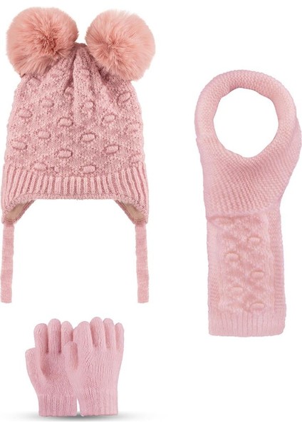 Kitti Kız Bebek & Çocuk Atkı Bere Eldiven 3'lü Takım