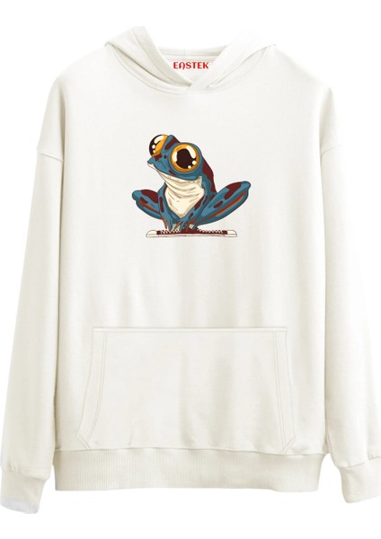 Frog Tasarım Baskılı Premium 3 Iplik Şardonlu Kapüşonlu Unisex, Kadın, Erkek Hoodie Sweatshirt